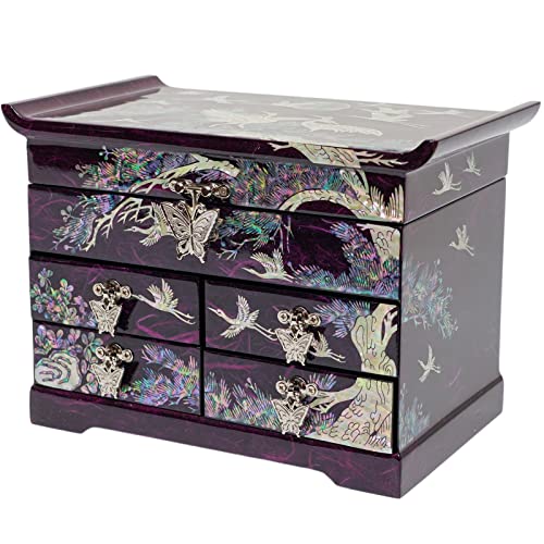 February Mountain Mother of Pearl Handcrafted Mother-of-Pearl Jewelry Box with Traditional Korean Design Mother's day Graduation Birthday Gifts for Women - style: Crane_Purple