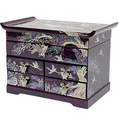 February Mountain Mother of Pearl Handcrafted Mother-of-Pearl Jewelry Box with Traditional Korean Design Mother's day Graduation Birthday Gifts for Women - style: Crane_Purple
