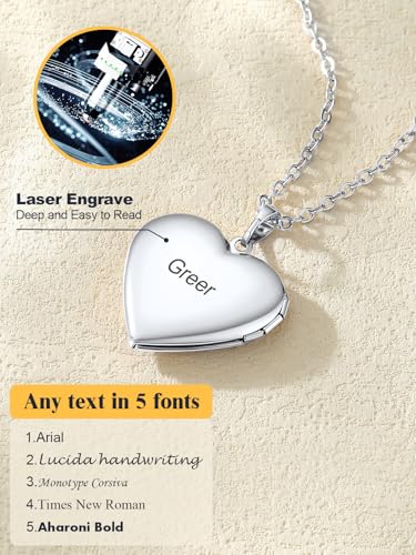 U7 Custom Photo Locket Necklace - Oval & Heart Shaped Locket - Gold/Silver/Rose Gold Personalized Image Necklaces for Women - color: 03-Platinum I Love You, style: b. locket+text