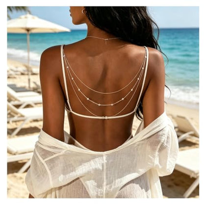 Elegant Multi Layered Rhinestone Back Chain Jewelry Crystal Bridal Back Necklace Chain Sexy Bikini Rhinestone Shoulder Chain Wedding Backdrop Jewelry for Women - color: Silver