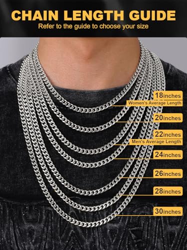 U7 Cuban Link Chain for Men, Stainless Steel Chain Necklace with Gift Box - color: a. 6mm Steel, size: 28 Inch