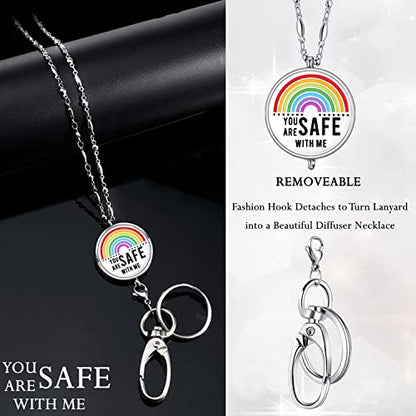 Lanyards for ID Badges, Lanyard with ID Holder, You're Safe with Me | Stainless Steel Key Chain Keychain, Cute Rainbow Badge Lanyards for Women, Nurse Accessories Teacher Appreciation Gift - color: Rainbow-you Are Safe With Me Black