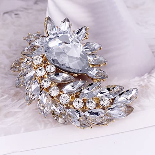 SELOVO Marquise Shape Rhinestone Red Leaf Costume Brooch Pin Jewelry Antiqued Gold Tone - color: Gold