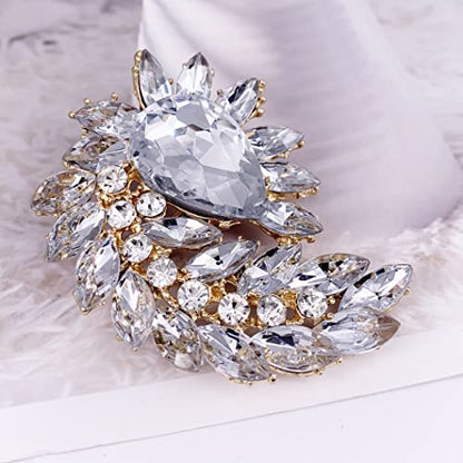 SELOVO Marquise Shape Rhinestone Red Leaf Costume Brooch Pin Jewelry Antiqued Gold Tone - color: Gold