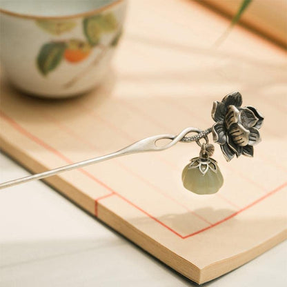 S925 Silver Plated Lotus flower Hairpin Chinese Hanfu Style Hair Sticks Retro Handmade Hair Clip Hair Accessories for Women Girls Long Hair (Lotus flower) - color: Lotus flower