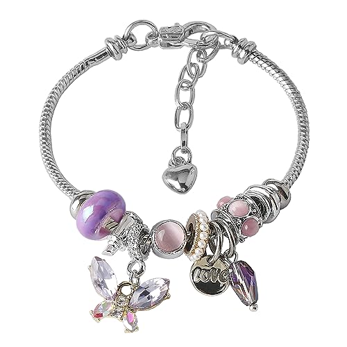 DS Charm Bracelets for Girls Adjustable Silver Stainless Steel Gift Box | Cute Cartoon Charms,Friendship Jewelry,Birthday Gifts,Teen Kid Fit, Tarnish Resistant,Stackable Trendy Daily Wear - style: Silver-butterfly