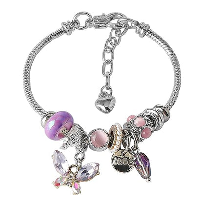 DS Charm Bracelets for Girls Adjustable Silver Stainless Steel Gift Box | Cute Cartoon Charms,Friendship Jewelry,Birthday Gifts,Teen Kid Fit, Tarnish Resistant,Stackable Trendy Daily Wear - style: Silver-butterfly