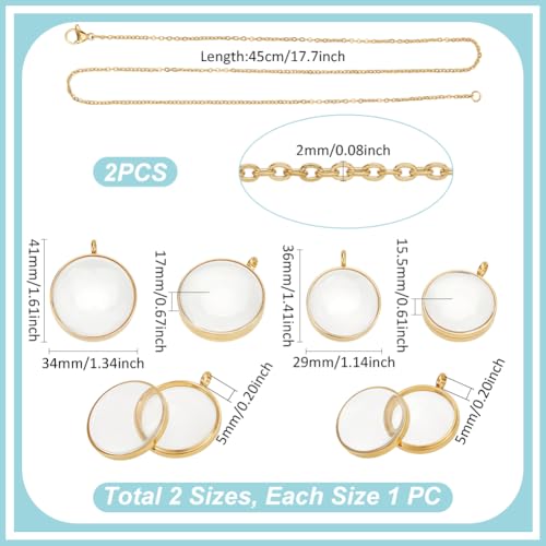 UNICRAFTALE 2 Sets Memory Locket Pendant Photo Living Memory Pendant Necklace Floating Charm Glass Photo Frame Locket Pendants for DIY Wedding Bouquet Jewelry Making - color: Golden