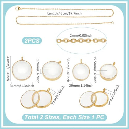 UNICRAFTALE 2 Sets Memory Locket Pendant Photo Living Memory Pendant Necklace Floating Charm Glass Photo Frame Locket Pendants for DIY Wedding Bouquet Jewelry Making - color: Golden