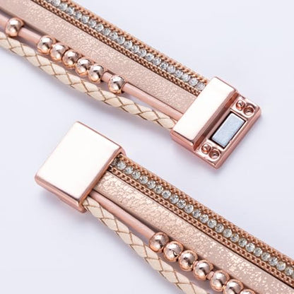FANCY SHINY Boho Leather Wrap Bracelet Stackable Infinity Chunky Cuff Bracelets Western Hippie Outfits Jewelry Valentine Gifts for Women - color: Rose Gold