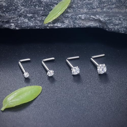 ASTM F136 Titanium Nose Rings 18G 20G 22G Clear Round Cubic Zirconia Nose Studs Ring Screw L-Shaped Bone Hypoallergenic Body Piercing Jewelry for Women 1.5mm 2mm 2.5mm 3mm 4PCS - style: L-Shaped:22G(0.6mm)