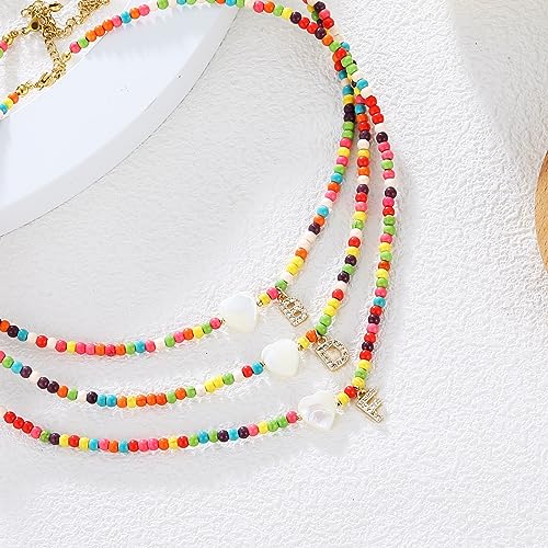 MJartoria Initial Necklaces for Women, Colorful Beaded Necklace, Shell Beach Necklace Letter Choker Handmade Jewelry Gifts - style: D