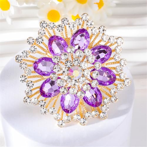 Rhinestone Sunflower Brooch Pin Red Pink Flower Brooch Stylish Crystal Brooch Elegant Clothing Hat Bag Accessories Jewerly for Women - color: Purple3