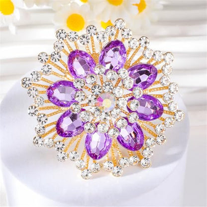 Rhinestone Sunflower Brooch Pin Red Pink Flower Brooch Stylish Crystal Brooch Elegant Clothing Hat Bag Accessories Jewerly for Women - color: Purple3