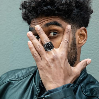 OIDEA Signet Rings for Men: St Michael The Great Protector Archangel Defeating Satan Figurine Amulet Ring Biker Rings - color: Black Tiger Eye