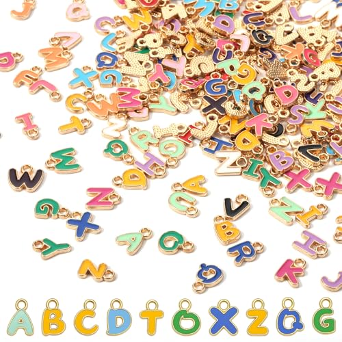 200 Pcs A-Z Metal Letter Charms for Jewelry Making, Capital Alphabet Charm Colorful Initial Charm Alphabet Enamel Pendant for DIY Bracelet, Necklace, Earrings, Jewelry Craft Making, Multicolor