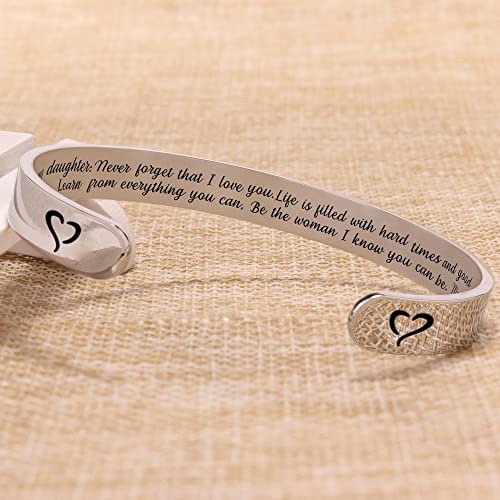 Btysun Bracelets for Women Mothers Day Bracelet Gifts from Daughter Inspirational Gifts for Women Graduation Gifts for Her Motivational Birthday Cuff Bangle Friendship Personalized Mantra Jewelry… - style: 1-Daughter Mom-To my daughter: Never forget that
