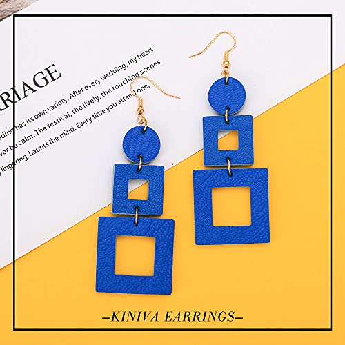 KINIVA Leather Dangle Earrings for Women Trendy, Lightweight Leaf Circle Lightning Earrings Drop, Jewelry Gifts for Women - color: 38 Blue