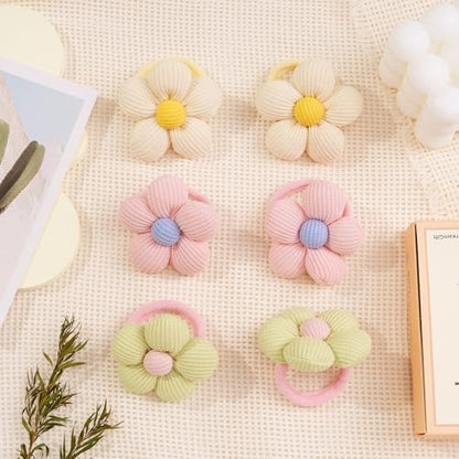 CÉLLOT 10PCS Flower Hair Ties,4cm Diameter Seamless Nylon Bands for Girls | Normal Ponytail Holders | for Women & Children(Pink,Purple,Beige,Green,Blue) - color: 10pcs-A