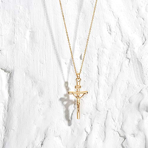 Fettero Cross Necklace for Women Faith Pendant 14K Plated Dainty Chain Necklaes Minimalist Simple Tiny God Lords Prayer Religious Jewelry - style: Jesus Cross