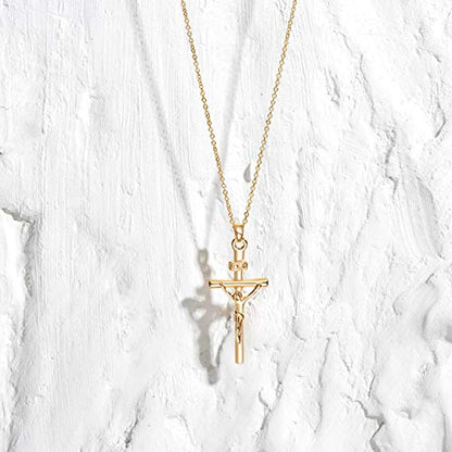 Fettero Cross Necklace for Women Faith Pendant 14K Plated Dainty Chain Necklaes Minimalist Simple Tiny God Lords Prayer Religious Jewelry - style: Jesus Cross