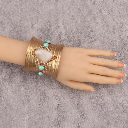 Gold Cuff Bracelet for Women Chunky Bracelet Statement Bracelet | Chunky Bangle Bracelets for Women Silver Beaded Open Bangle Stackable Stretch Bead Bracelet Boho Jewelry Gift for Wife Couple - style: Cuff Bracelets Trendy
