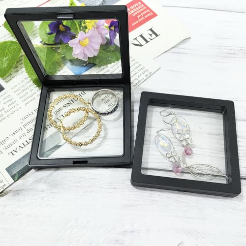 Portable Travel Jewelry Organizer, Black Square Jewelry Display Case, Transparent Window for Coins and Collections (Black, 3.54*3.54*0.51 inches) - size: 3.54*3.54*0.51 inches