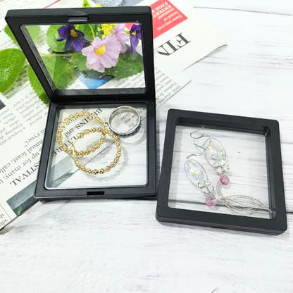 Portable Travel Jewelry Organizer, Black Square Jewelry Display Case, Transparent Window for Coins and Collections (Black, 3.54*3.54*0.51 inches) - size: 3.54*3.54*0.51 inches
