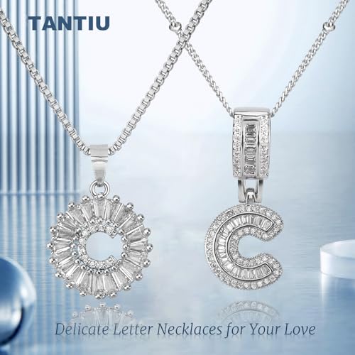 14K Gold Plated Alphabet Necklace Cubic Zirconia Letter Pendant, Personalized Name Jewelry Gift for Women, Customizable A-Z, Birthday/Mothers Day Gifts for Womens - color: White Gold, style: Style-C