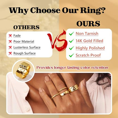 Stackable Chunky Gold Rings for Women Non Tarnish Dainty Silver Thumb Rings | 14K Gold Plated Stacking Rings Set,Trendy Gold Wedding Band Ring,Size 5-11 - color: 14K Gold Plated