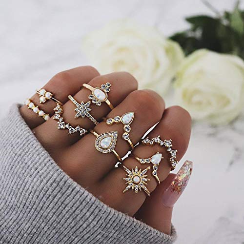 CSIYAN 6-16 PCS Knuckle Stacking Rings for Women,Boho Vintage Stackable Midi Finger Rings Set (N)
