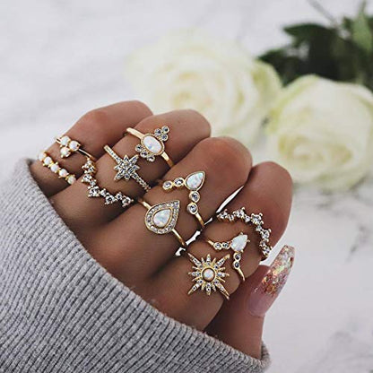 CSIYAN 6-16 PCS Knuckle Stacking Rings for Women,Boho Vintage Stackable Midi Finger Rings Set (N)