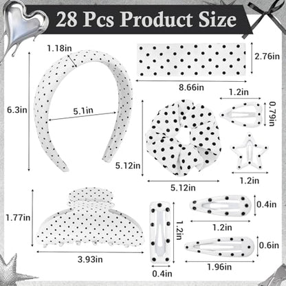 JATEBI 28 Pcs Polka Dot Hair Accessories Kit for Women Includes Fashion Headband, Elastic Band, Claw Clip, Mental Clips, Scrunchie, Ideal Polka Dot Hair Gift for Women Girls