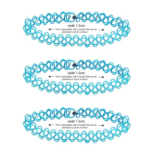 3PCS Black Tattoo Choker Necklace Rainbow Tattoo Chokers Gothic 90s Choker Necklace Purple Tattoo Choker and Pink Chokers 2000s Y2K Multicolour Collar Adjustable Stretchy Elastic Necklace Jewelry Gift for Women - color: 3PCS Blue