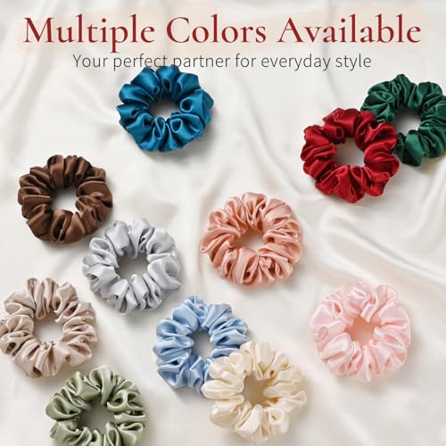 Silk Scrunchie 1.4" Medium Wide 6A 22 Momme 100% Mulberry Silk Hair Ties,Gentle on Hair No Damage No Crease for Women Girls Curly Thick Wavy Hair,Sample Fabric Provided (1, Dark Green) - color: Dark Green