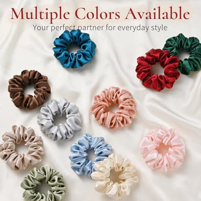 Silk Scrunchie 1.4" Medium Wide 6A 22 Momme 100% Mulberry Silk Hair Ties,Gentle on Hair No Damage No Crease for Women Girls Curly Thick Wavy Hair,Sample Fabric Provided (1, Brown) - color: Brown