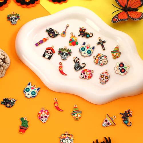 40 Pcs/20 Pairs Dia De Los Muertos Charms for Jewelry Making | Dia De Los Muertos Charms for Jewelry Making, Metal Day of the Dead Pendants, for DIY Earrings Bracelets Necklaces Crafts - style: Dia De Los Muertos