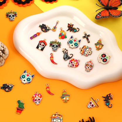 40 Pcs/20 Pairs Dia De Los Muertos Charms for Jewelry Making | Dia De Los Muertos Charms for Jewelry Making, Metal Day of the Dead Pendants, for DIY Earrings Bracelets Necklaces Crafts - style: Dia De Los Muertos