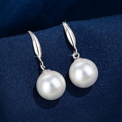 Sterling Silver Big Pearl Earrings for Women Freshwater Cultured Pearls Dangle Drop Earring Jewelry for Women Large Round White Pearl Studs Earrings - color: Style B-10mm