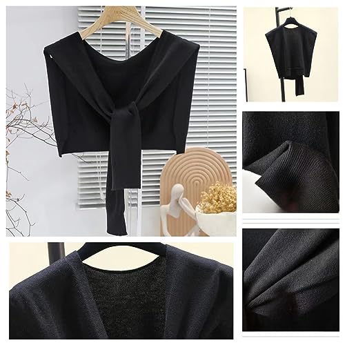 WaJuemy Women's Sweater Shawl Wraps Sleeves Knitted Collar Sweater Scarf Top Casual Lightweight Shoulder Cape Accessories - color: 01 Black X