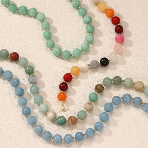 Colorful Beaded Necklace for Women Boho Statement Chunky Necklace Natural Stone Beads Gemstone Choker Necklaces Handmade Summer Beach Jewelry - color: Colorful