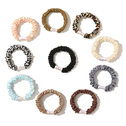 Scrunchies Silk Satin Hair Ties - Small Mini Thin Elestics Ponytail Holder Hair Bands Skinny Scrunchy For Thick Curl Hair No Crease Hair Ties Soft Accessories No Hurt Your Hair for Women and Girls | Ponytail Holder, For Thick Curl Hair, No Crease, Soft Ac