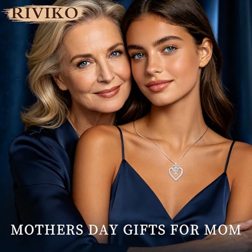 RIVIKO 1 Carat Moissanite Heart Initial Necklace for Women,Letter Pendant | 925 Sterling Silver Chain,Personalized Jewelry,Anniversary Birthday Gifts for Wife Friend Mom - color: Letter D