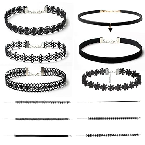 6 Pack Black Velvet Lace Choker Necklace Set Gothic Layered Chokers with Cross Pendant Tattoo Style for Women Adjustable Fashion Jewelry for Daily Wear