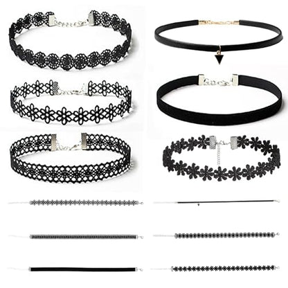 6 Pack Black Velvet Lace Choker Necklace Set Gothic Layered Chokers with Cross Pendant Tattoo Style for Women Adjustable Fashion Jewelry for Daily Wear