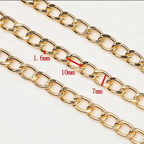 16.4 Feet Twisted Curb Chain Links Gold Plated Aluminum Bracelet Necklace Chain Bulk for DIY Craft Jewelry Making with Lobster Clasps and Jump Rings - color: 7×10mm-Gold