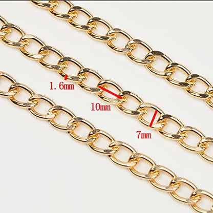 16.4 Feet Twisted Curb Chain Links Gold Plated Aluminum Bracelet Necklace Chain Bulk for DIY Craft Jewelry Making with Lobster Clasps and Jump Rings - color: 7×10mm-Gold
