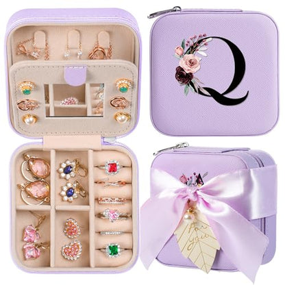 AYGXU Travel Jewelry Box for Women and Girls - Small Case With Initial A-Z - Teacher Gifts - color: purple, size: Q