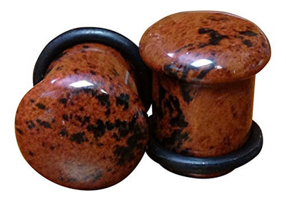 Pair Single Flare Mahogany Obsidian Stone Plugs Gauge Earlets Organic Pierced Body Jewelry - style: 00g (10mm)