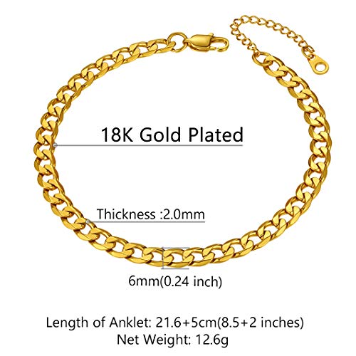 Richsteel Anklets for Women Cuban/Figaro/Spiga Wheat Chain Stainless Steel/18K Gold Plated Ankle Bracelet Beach Waterproof Foot Jewelry - color: 02-Gold Plated Cuban